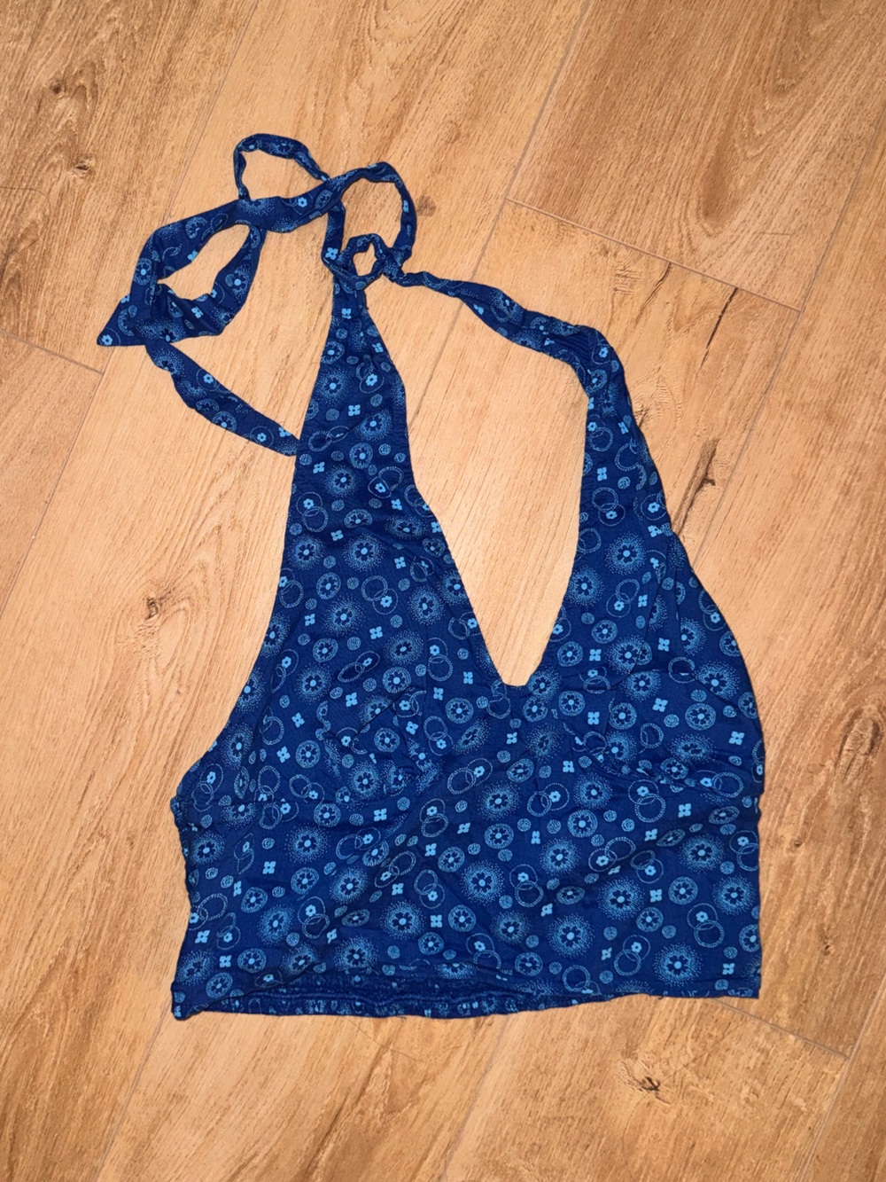 Blue Printed Halter Crop Top